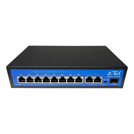 Switch Poe 8 Portas 10/100/1000mbps + 2 Uplink + 1 Sfp Para CFTV Câmara IP