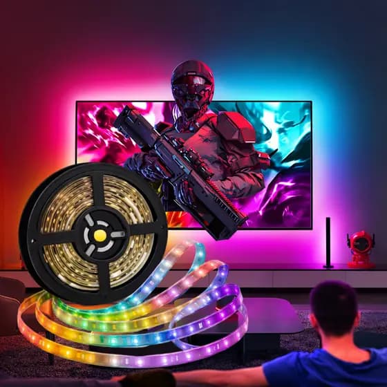 Kit Fita LED RGB Ambilight para TV 55" a 65" Sincronização HDMI Luz Ambiente Compatível Smart Life Tuya