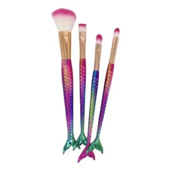 Kit 4 Pincel Sereia de Maquiagem Blush Contorno Pó Sombra da linda moda popular Unicórnio