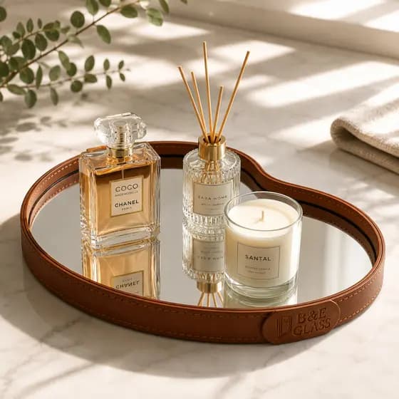 Bandeja Espelhada Decorativa Couro Premium Para Perfumes Lavabo 36x25