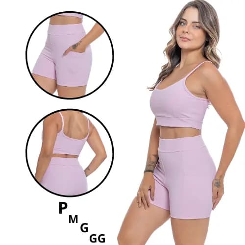 Conjunto Fitness Academia Roupa de Treino Look Short e Top Zero Transparência Poliamida Confortavel