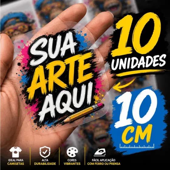 Kit 10 Logos DTF 10cm Personalizadas | Transfer Termocolante para Camisetas e Uniformes