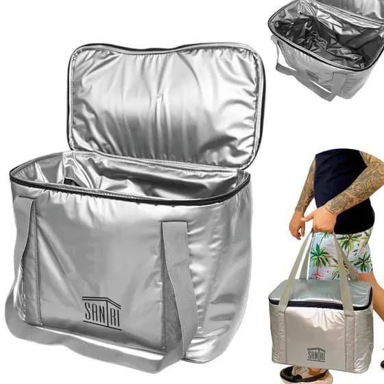 Bolsa Térmica 30 Litros Grande Cooler Cerveja Bebidas Lanche Viagem Praia Pesca Cor Prata