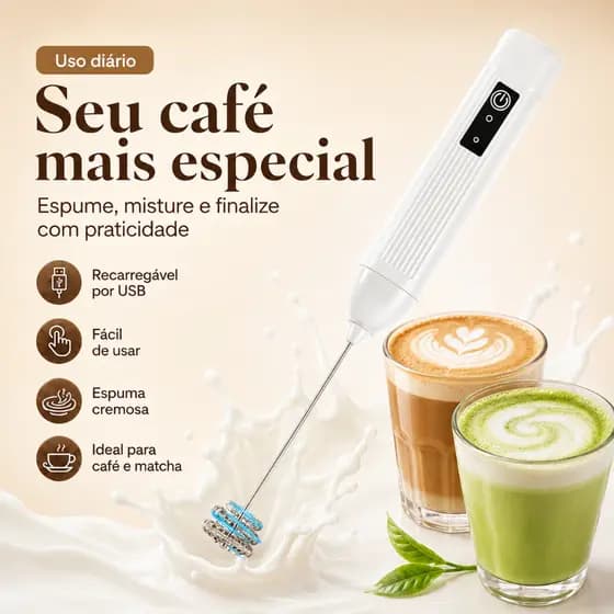 Mixer Espumador de Leite USB Elétrico Portátil para Cappuccino Café Latte Matcha e Chocolate Quente