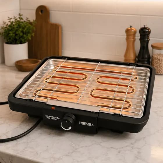 Churrasqueira Elétrica Grill com Grelha Removível 127V Preta Cozinha