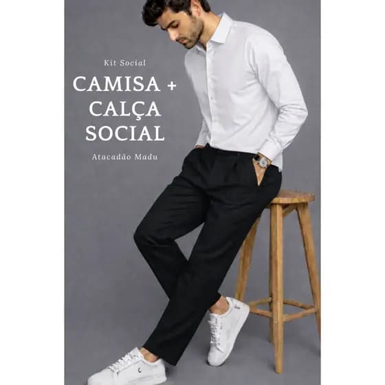 Kit Camisa Social Masculina E Calça Social Tergal Reta Moderna Do P Ao GG E Tam 36 Ao 50