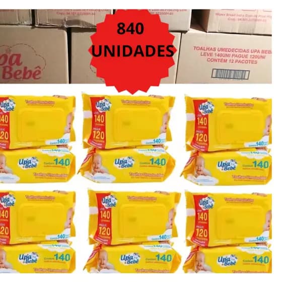 kit 6 pacotes lenço umedecido Com 840 Unidades de Toalhas Upa Bebe Cheiroso Barato
