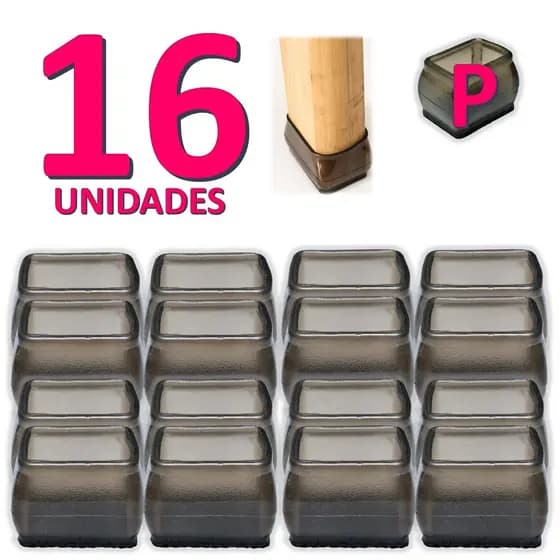 Kit 16 Peças Protetor De Silicone Para Pé Da Mesa E Cadeira PRETO RETANGULAR Tam: P