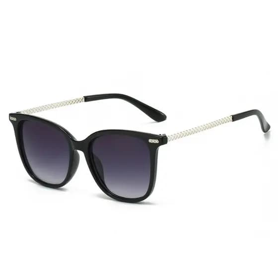Óculos de Sol Femininos Estilo Olho de Gato com Armação de Metal UV400 Preto com Rebites