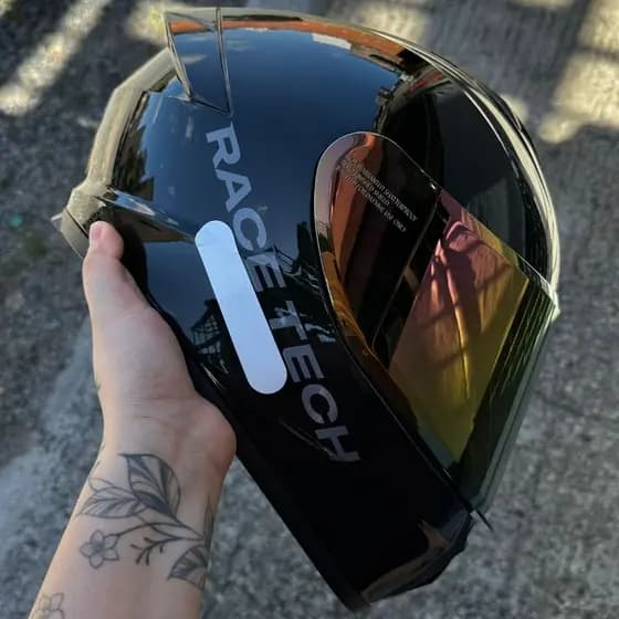 CAPACETE RACETECH OFERTA EXCLUSIVO HIT MONOCOLOR PRETO BRILHO + VISEIRA CAMALEÃO+CRISTAL + SUPER BRIND