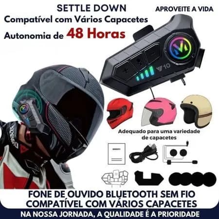 Fone de Ouvido Bluetooth Sem Fio Y10 para Moto - Bluetooth 5.3, Kit Capacete, Intercomunicador e Impermeável