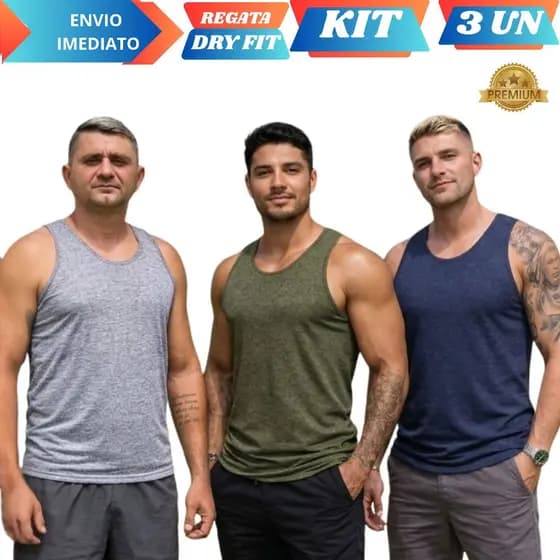 Kit 3 Regata Masculina DRY FIT Tecido Mesclado Academia Treino Camisa Premium Esportiva