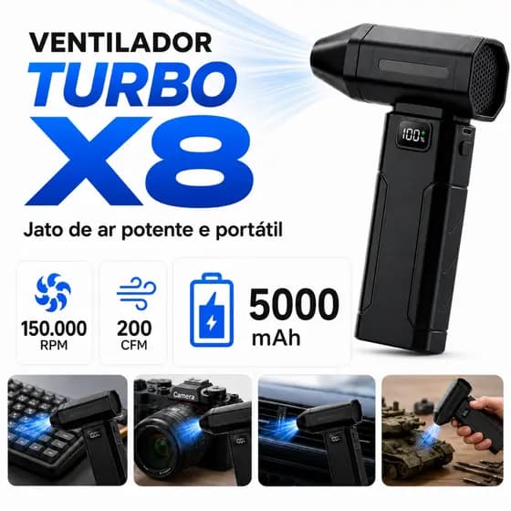Ventilador Portátil Turbo 150.000 RPM 200 CFM - Recarregável 5000mAh Fibra Carbono