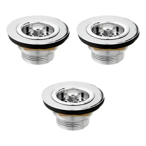 Kit 3 Válvula Americana Pia Cozinha 3.1/2 Metal Cromada Prateado Cromado