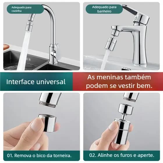 Aerador de Torneira Cozinha SUEBR - 2 Modos Jato, 360° Rotativo Bubbler