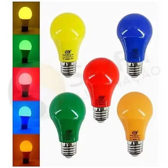 Lampada Bulbo 7W de Potência Led Colorida na Cor Azul, Amarela, Verde, Vermelha, Rosa