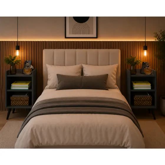 Kit Duas Mesinhas de Cabeceira Max com Nicho 2 Prateleiras Criado Retrô p/ Quarto Cama