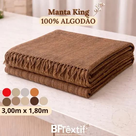 Manta Decorativa para Sofá King Gigante 3,00m x 1,80m 100% Algodão Várias Cores
