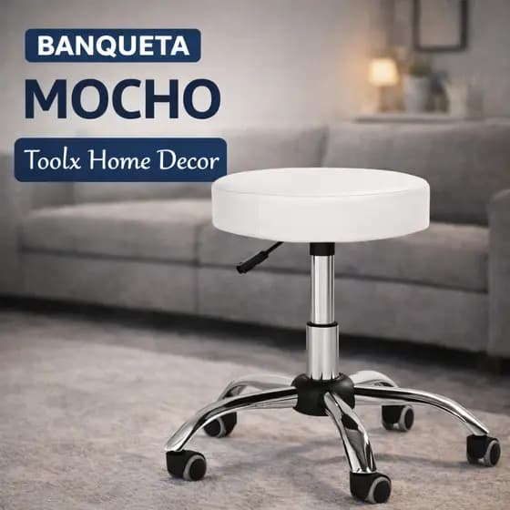 Banqueta Mocho Giratória Base Cromada com Rodinhas Profissional – Envio Imediato | Toolx Home Decor