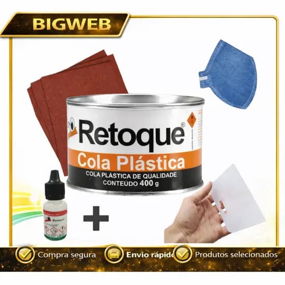 MASSA PLASTICA 400GR CINZA + LIXA + MASCARA + APLICADOR