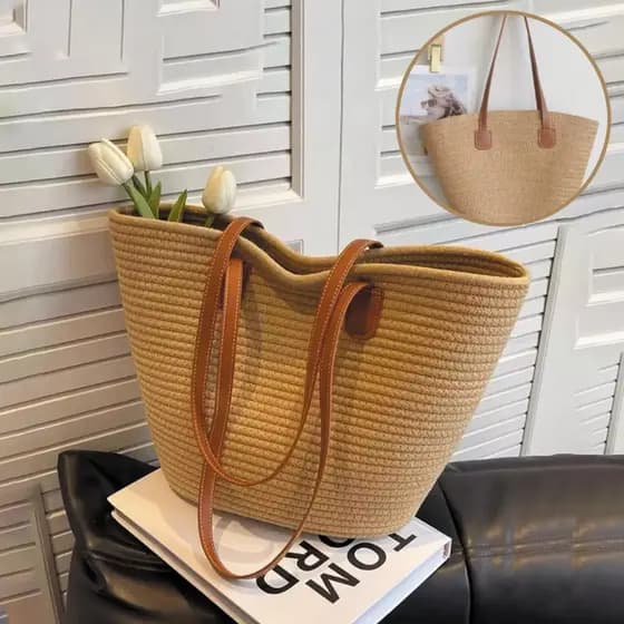 Bolsa de palha de grande capacidade para férias casuais praia portátil nova moda bolsa de ombro tecida
