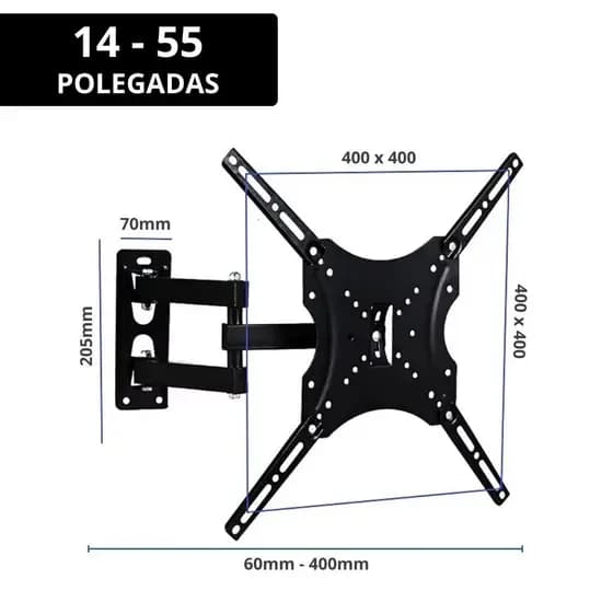 Suporte Articulado para TV e Monitor 14 a 55 Polegadas Compatível LED Plasma LCD