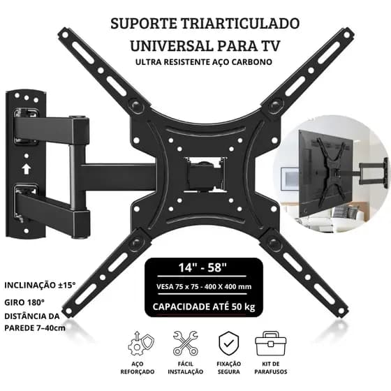 Suporte Articulado para TV e Monitor de 14 a 55 Polegadas Compatível com LED PLASMA e LCD
