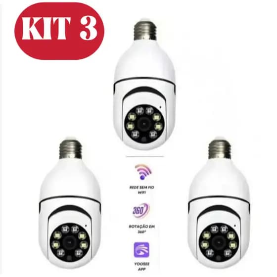 Kit3 Sem Fio 360 ° Câmera De Segurança Rotativa À Prova D'água Com Aplicativo Yousee , Full HD E Visão Noturna