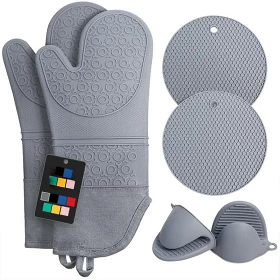 Conjunto de 6 peças de luvas de isolamento térmico de Silicone Luvas de 2 peças 36 * 18.5 cm Junta de 2 peças 18 * 18 cm