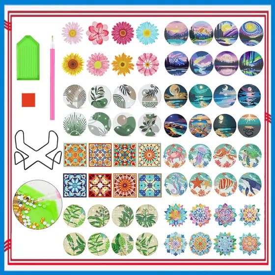 8 Peças porta-copos de pintura de diamante, porta-copos de arte de diamante com suporte, arte de diamante para adultos