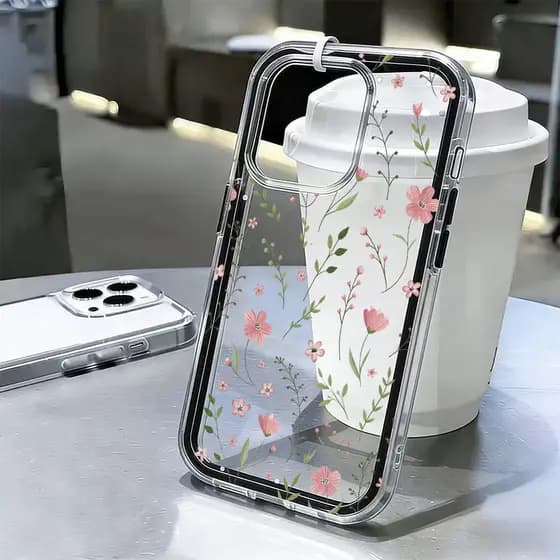 Capinha Capa de Anti-impacto 3 Em 1 Para iPhone 11 12 13 14 15 16 Pro Max Plus Transparente Case Flores Rosas Soul