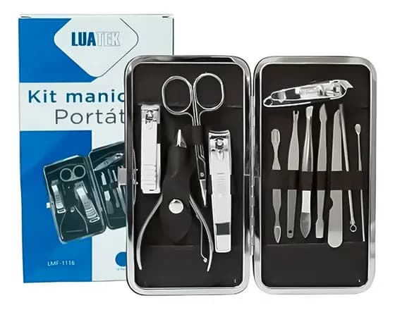 Kit Estojo Manicure Cortador Unhas Maos Pes 12 Pecas Inox Estojo LUATEK Profissional Premium
