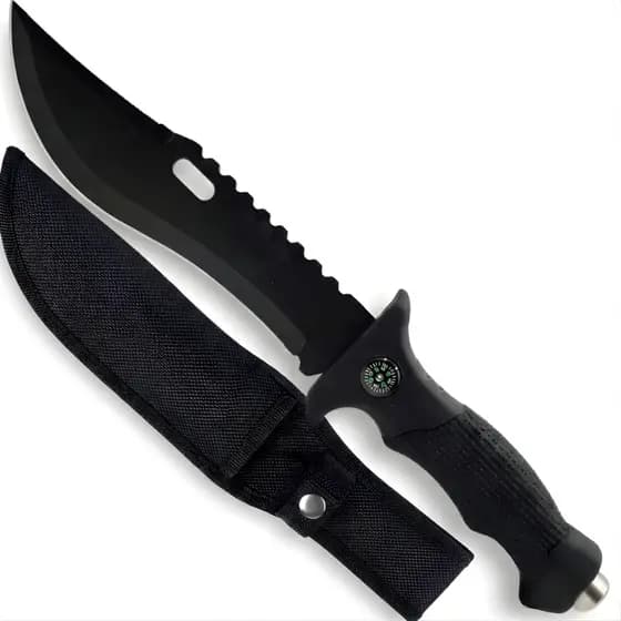 Faca Esportiva com Bússola Integrada e Bainha Ideal para Camping Pesca Caça Trilhas Churrasco
