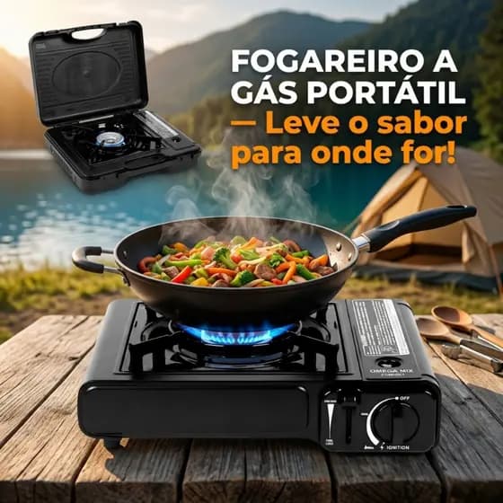 Fogareiro Portátil a Gás Camping com Maleta Fogão Compacto para Pesca Trilha e Viagem