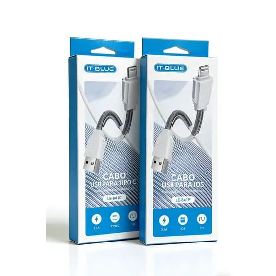 Cabo USB Tipo C/ iOS IT-BLUE l Turbo Recarga 3.1A l 1m l Resistente e Duravel