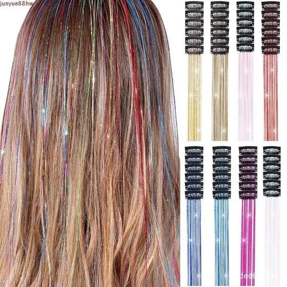 JUNYUE 6 Peças De Enfeites De Cabelo , Clipe De Glitter Em Extensões De Ouropel , Ferramentas De Trança Longo E Brilhant