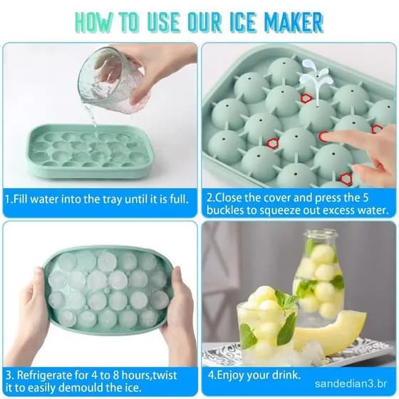 Forma de Gelo de Silicone Elástico 22 Bolas de Gelo com Tampa, Forma de Gelo Livre de BPA para Congelar Cubos de Gelo Ca