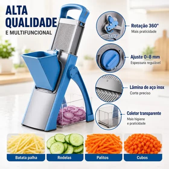 Fatiador De Legumes Cortador Ralador 5 Funções Multifuncional Cozinha Verduras Frutas Batata Chopper