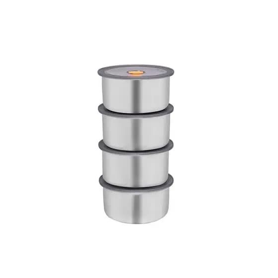 Kit 4 Potes Herméticos Inox 450ml Redondo Marmita Alimentos Cozinha