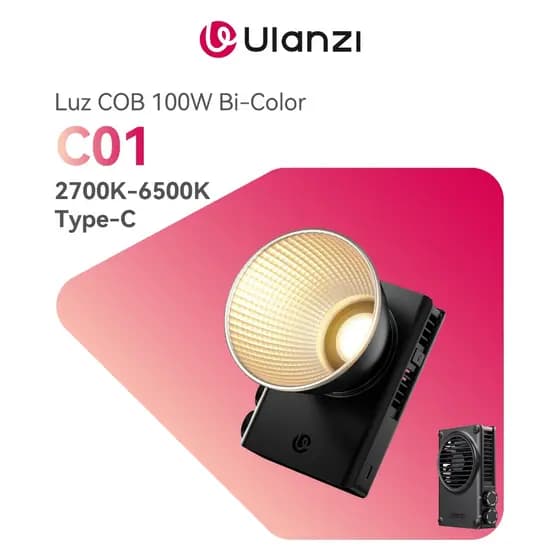 ULANZI C01 Luz COB 100W Bi-Color 2700–6500K, 14500 Lux, CRI 96+, Compacta para Foto e Vídeo