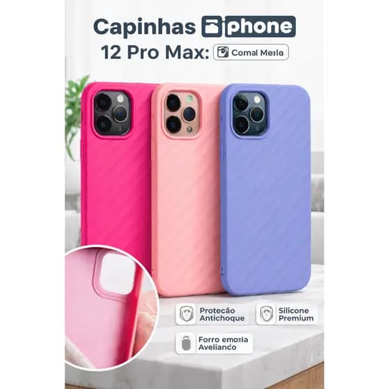Capa Silicone iPhone 12 Pro Max 6.7 Antichoque Premium Aveludada Proteção Total