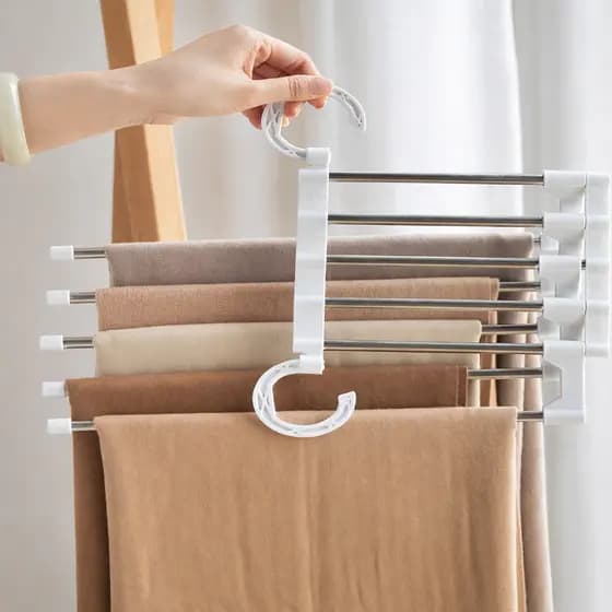Cabide Multifuncional para Calças de Inox com 5 Divisórias Branco