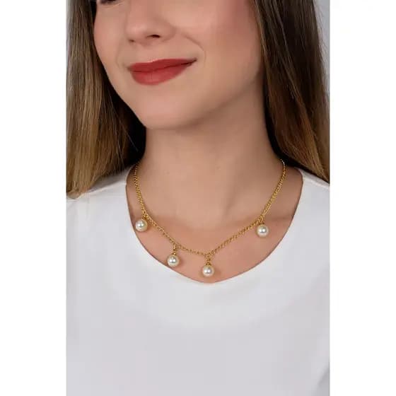 Colar Feminino Dourado com Pérolas – Corrente Grumet Elegante e Delicada