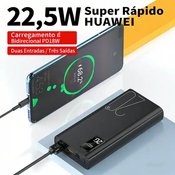 Carregador Portátil 22.5W 20000mAh Carregamento Super Rápido Powerbank USB Tipo C PD Carregamento Rápido