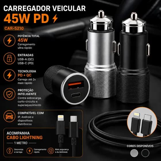 Carregador Turbo Veicular One-X IP USB - Carregamento Rápido e Seguro Qualidade