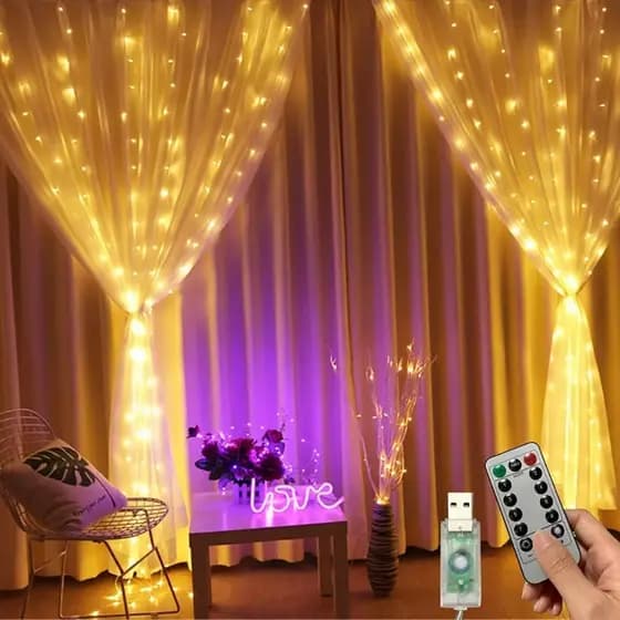 Cortina Leds 3x3 Metros Festa Casamento Eventos Natal Amarelo colorido