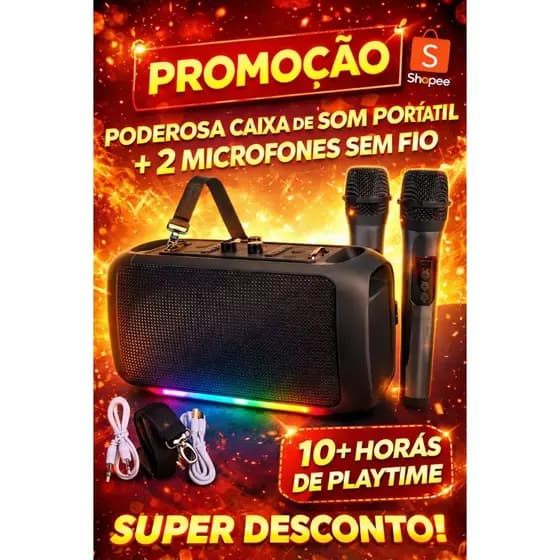 Caixa De Som Karaokê 120W Com Alça RGB A Prova D'Água Bluetooth Rádio Pen-Drive AUX