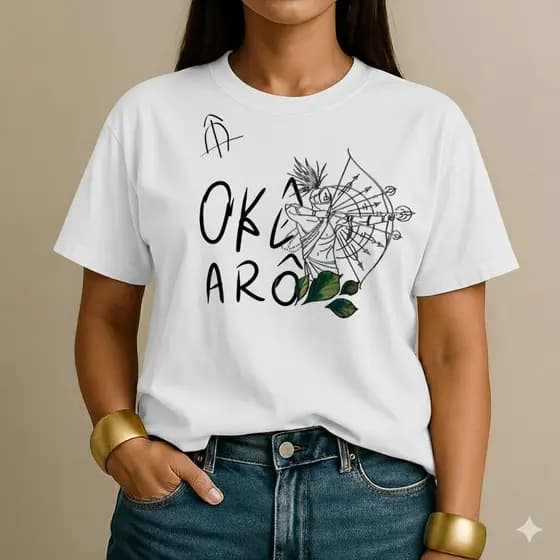 Blusa feminina estilosa camiseta T-shirt100%algodão umbanda natureza mata CABOCLO OKÊ ARÔ CABOCLO