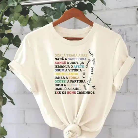 camiseta tshirt blusa feminina umbanda 100%algodão estilosa brasil rezo axé saravá oração reza rezo