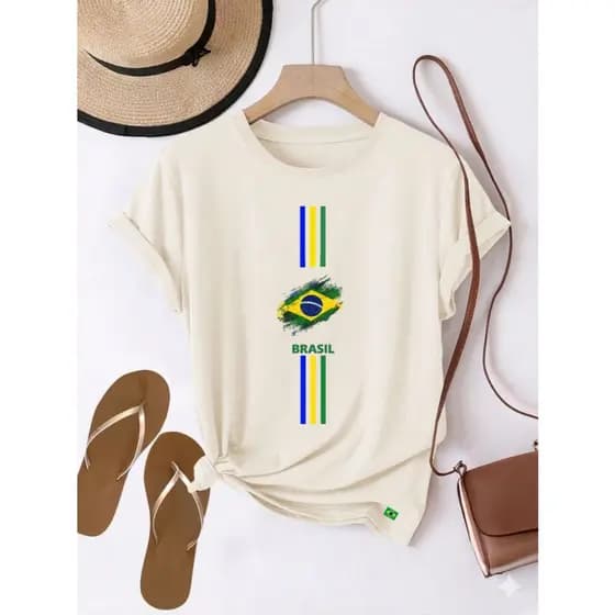 Blusa feminina estilosa camiseta T-shirt100%algodão feminina confortavel torcer brasil faixa2